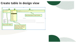 Create table in design view
 
