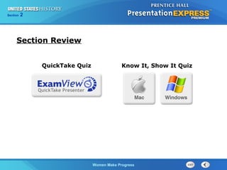 Section

2

Section Review
QuickTake Quiz

Know It, Show It Quiz

Women Make Progress

 