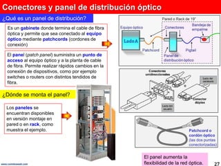 Conectores y panel de distribución óptico<br />¿Qué es un panel de distribución?<br />Es un gabinete donde termina el cabl...