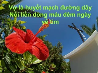 Vợ là huyết mạch đường dây
Nối liền dòng máu đêm ngày
           về tim
 