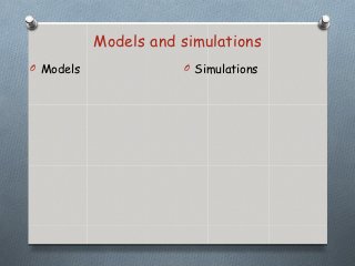 Models and simulations
O Models              O Simulations
 