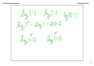 8.5 laws of logs.notebook   February 05, 2013




                                                4
 