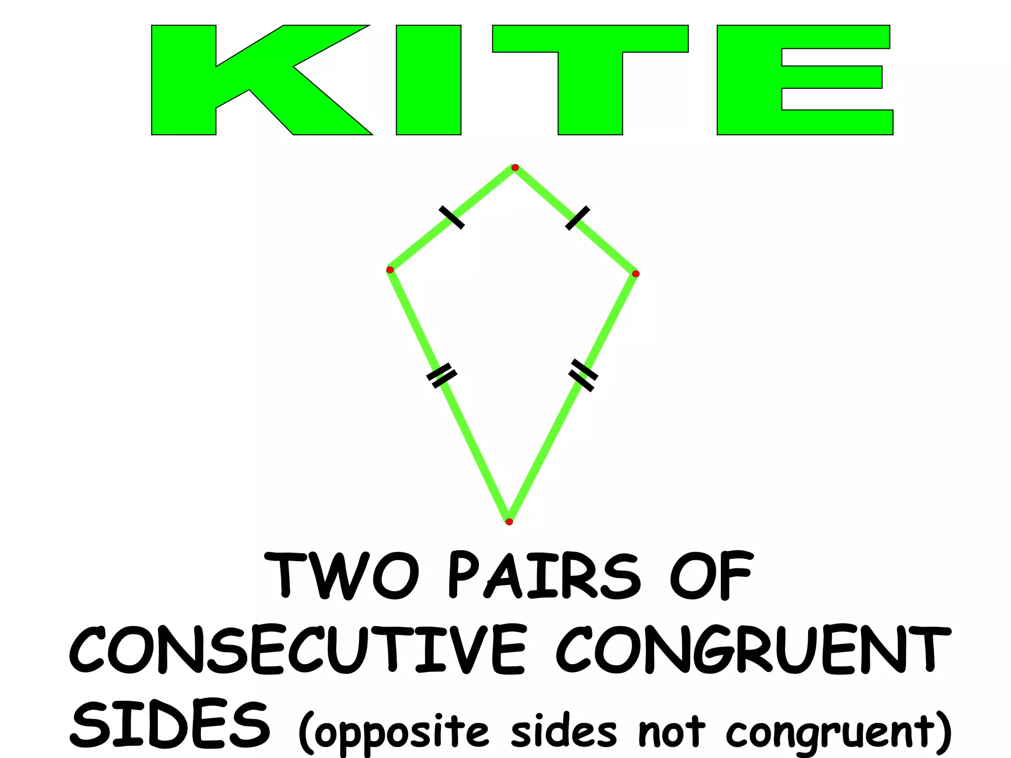 KITE TWO PAIRS OF CONSECUTIVE CONGRUENT SIDES  (opposite sides not congruent) 