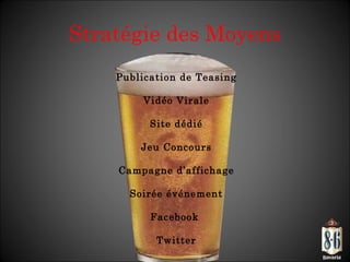 Stratégie des Moyens Publication de Teasing Vidéo Virale Site dédié Jeu Concours Campagne d’affichage Soirée événement Facebook  Twitter 