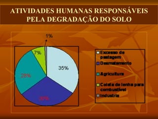 ATIVIDADES HUMANAS RESPONSÁVEIS
PELA DEGRADAÇÃO DO SOLO
 