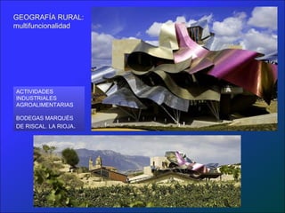 GEOGRAFÍA RURAL:
multifuncionalidad




ACTIVIDADES
INDUSTRIALES
AGROALIMENTARIAS

BODEGAS MARQUÉS
DE RISCAL. LA RIOJA.
 
