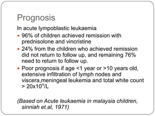2. Metabolic monitoringFrequent monitoring of fluid balance and renal, hepatic and haemostatic function is necessary.Renal toxicity may occur with some antibiotics (eg: aminoglycosides)Cellular breakdown during induction therapy (tumor lysis syndrome ) releases intracellular ions and nucleic acid breakdown products, causing hyperkalaemia, hyperuricaemia, hyperphosphataemia and hypoclacaemia. This may cause renal failureAllopurinol and intravenous hydration are given to prevent this. In patient in high risk of tumourlysis syndrome prophylactic rasburicase (a recombinant urateoxidase enzyme) can be used.
