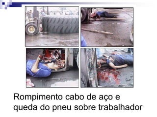 Rompimento cabo de aço e 
queda do pneu sobre trabalhador 
 