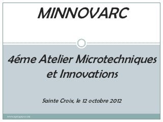MINNOVARC

4éme Atelier Microtechniques
      et Innovations
                   Sainte Croix, le 12 octobre 2012

www.aprogsys.com
 