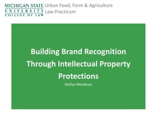 Urban Food, Farm & Agriculture
Law Practicum

Building Brand Recognition
Through Intellectual Property
Protections
Kaitlyn Mardeusz

 