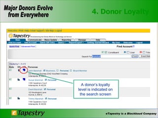 4. Donor Loyalty  A donor’s loyalty level is indicated on the search screen 