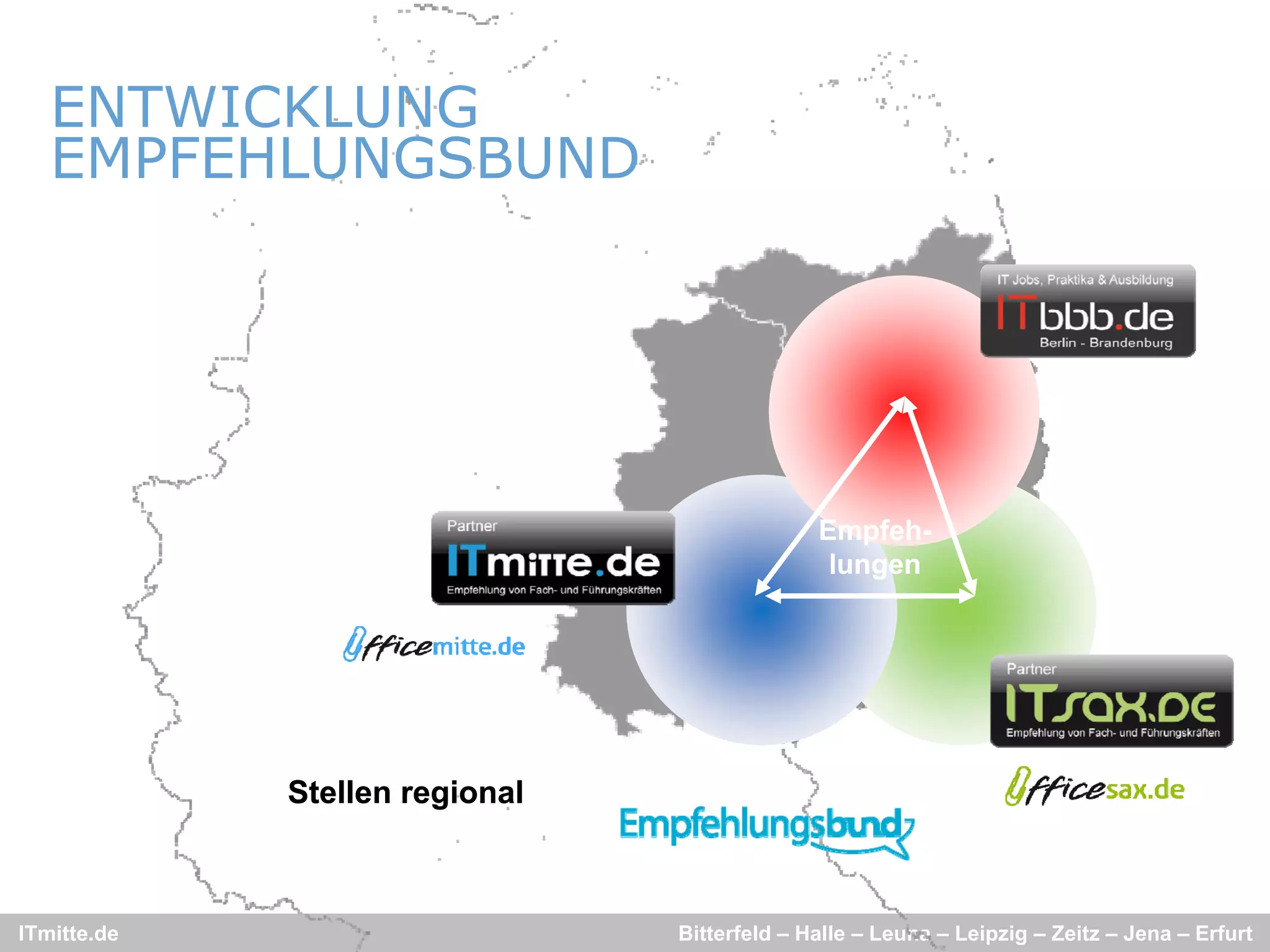 ENTWICKLUNG
   EMPFEHLUNGSBUND




                                              Empfeh-
                                              Empfeh-
                                                  p
                                               lungen




             Stellen regional



ITmitte.de                      Bitterfeld – Halle – Leuna – Leipzig – Zeitz – Jena – Erfurt
 