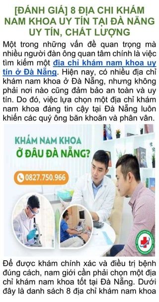 BÁC SĨ NAM KHOA GIỎI Ở ĐÀ NẴNG TƯ VẤN KÍN ĐÁO TẬN TÂM
