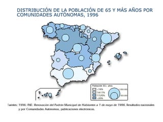 DISTRIBUCIÓN DE LA POBLACIÓN DE 65 Y MÁS AÑOS POR COMUNIDADES AUTÓNOMAS, 1996   
