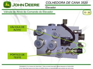 COLHEDORA DE CANA 3520
                                                                     Elevador
Válvula de Alívio do Comando do Elevador                                                                                              13 - 30




     VÁLVULA DE
       ALÍVIO




     PÓRTICO DE
       TESTE


            TREINAMENTO Pó s-Vendas John Deere Brasil – Todos os direitos reservados. Material elaborado em Outubro/2008.
            A John Deere Brasil reserva-se ao direito de modificar atributos ou características de seus produtos sem pré vio aviso.
 