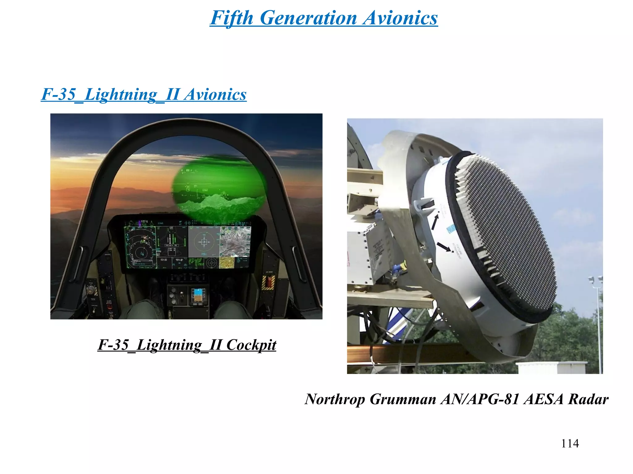 Northrop Grumman AN/APG-81 AESA Radar
F-35_Lightning_II Cockpit
F-35_Lightning_II Avionics
Fifth Generation Avionics
114
 