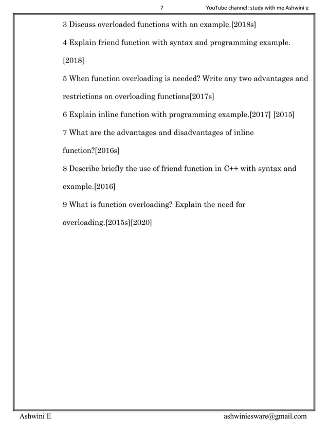 2nd puc computer science chapter 8 function overloading | PDF