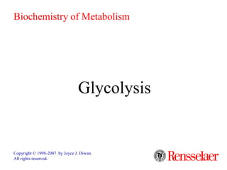 Glycolysis
Copyright © 1998-2007 by Joyce J. Diwan.
All rights reserved.
Biochemistry of Metabolism
 