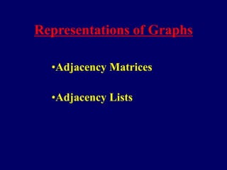 Representations of Graphs
•Adjacency Matrices
•Adjacency Lists
 