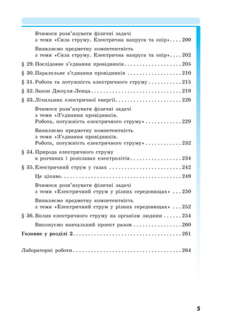 5
Вчимося розв’язувати фізичні задачі
з теми «Сила струму. Електрична напруга та опір». . . . 200
Виявляємо предметну компетентність
з теми «Сила струму. Електрична напруга та опір». . . . 202
§ 29.Послідовне з’єднання провідників. . . . . . . . . . . . . . . . . . . 205
§ 30.Паралельне з’єднання провідників . . . . . . . . . . . . . . . . . . 210
§ 31.Робота та потужність електричного струму . . . . . . . . . . . 215
§ 32.Закон Джоуля-Ленца . . . . . . . . . . . . . . . . . . . . . . . . . . . . . . 219
§ 33.Лічильник електричної енергії. . . . . . . . . . . . . . . . . . . . . . 226
Вчимося розв’язувати фізичні задачі
з теми «З’єднання провідників.
Робота, потужність електричного струму» . . . . . . . . . . . . 229
Виявляємо предметну компетентність
з теми «З’єднання провідників.
Робота, потужність електричного струму» . . . . . . . . . . . . 232
§ 34.Природа електричного струму
в розчинах і розплавах електролітів . . . . . . . . . . . . . . . . . 234
§ 35.Електричний струм у газах . . . . . . . . . . . . . . . . . . . . . . . . 242
Це цікаво. . . . . . . . . . . . . . . . . . . . . . . . . . . . . . . . . . . . . . . . 249
Вчимося розв’язувати фізичні задачі
з теми «Електричний струм у різних середовищах» . . . 250
Виявляємо предметну компетентність
з теми «Електричний струм у різних середовищах» . . . 252
§ 36.Вплив електричного струму на організм людини . . . . . . 254
Виконуємо навчальний проект разом . . . . . . . . . . . . . . . . 260
Головне у розділі 2. . . . . . . . . . . . . . . . . . . . . . . . . . . . . . . . . . . . 261
Лабораторні роботи . . . . . . . . . . . . . . . . . . . . . . . . . . . . . . . . . . . . 264
 