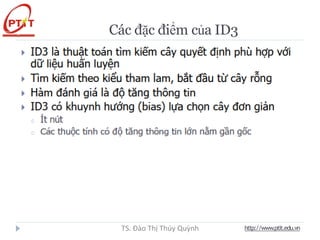 Các đặc điểm của ID3
http://www.ptit.edu.vn
TS. Đào Thị Thúy Quỳnh
 