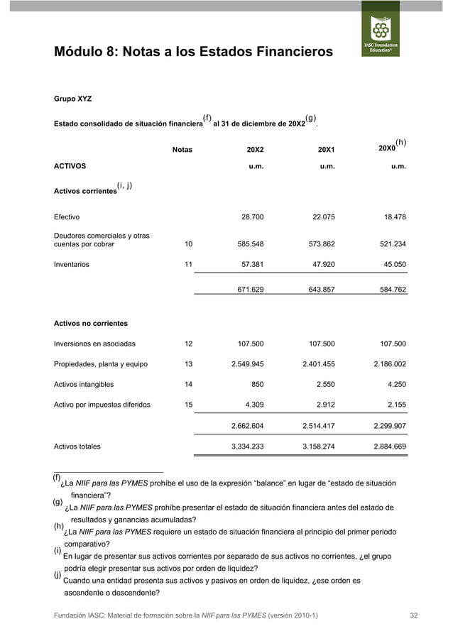 8. Notas a los estados financieros