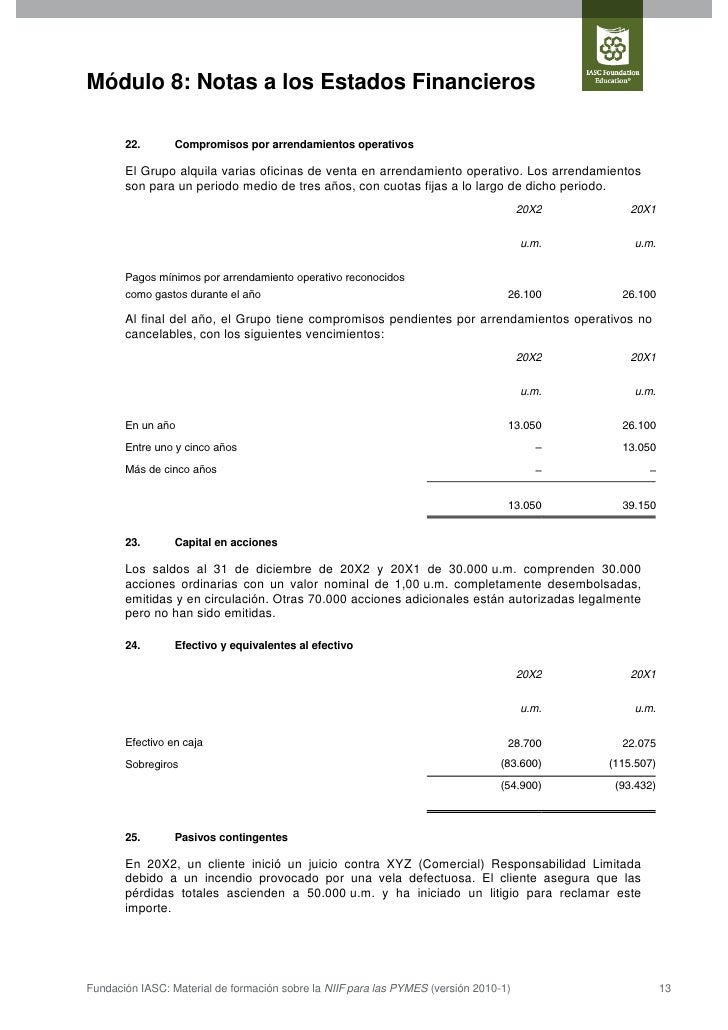 8. Notas a los estados financieros