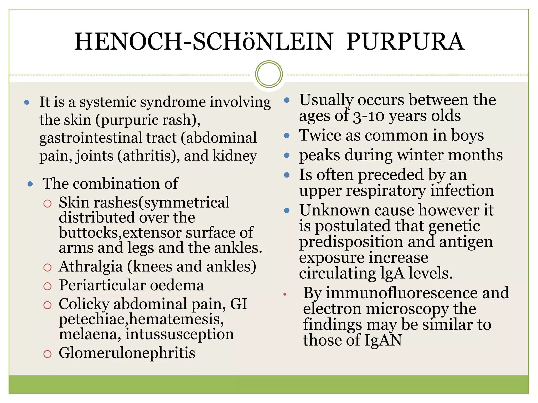 Hepatitis B antigenDEFINITION FOR DX & TX OF IDIOPATHIC NS REMISSION:Urinary protein excretion < 4 mg/m2/hour or urine dipstix  nil/trace for 3 consecutive days. RELAPSE:Urinary protein excretion > 40 mg/m2/hour or urine dipstix  ++ or more for 3 consecutive days. FREQUENT RELAPSES:Two or more relapses within 6 months of initial response or four or more relapses within any 12 month period.  STEROID DEPENDENCE:Two consecutive relapses occurring during the period of steroid taper or within 14 days of its cessation.STEROID SENTITIVE:Normalization of proteinuria within 4 weeks after start of standard initial therapy with daily oral predinisolone STEROID RESISTANCE:Failure to achieve remission in spite of 4 weeks of standard prednisolone therapy.	