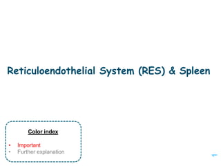 Reticuloendothelial System (RES) & Spleen
Color index
• Important
• Further explanation
1
 