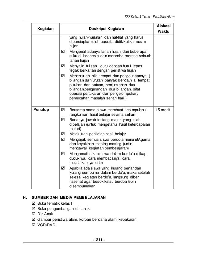 8 rpp sd kelas 1 semester 2 - peristiwa alam