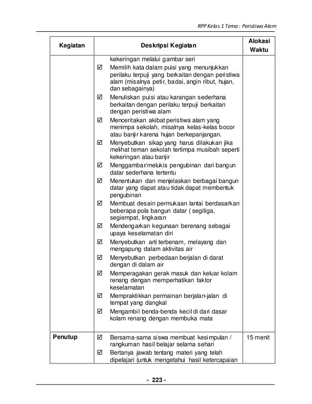 8 Rpp Sd Kelas 1 Semester 2 Peristiwa Alam