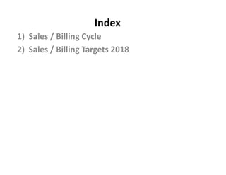 Index
1) Sales / Billing Cycle
2) Sales / Billing Targets 2018
 