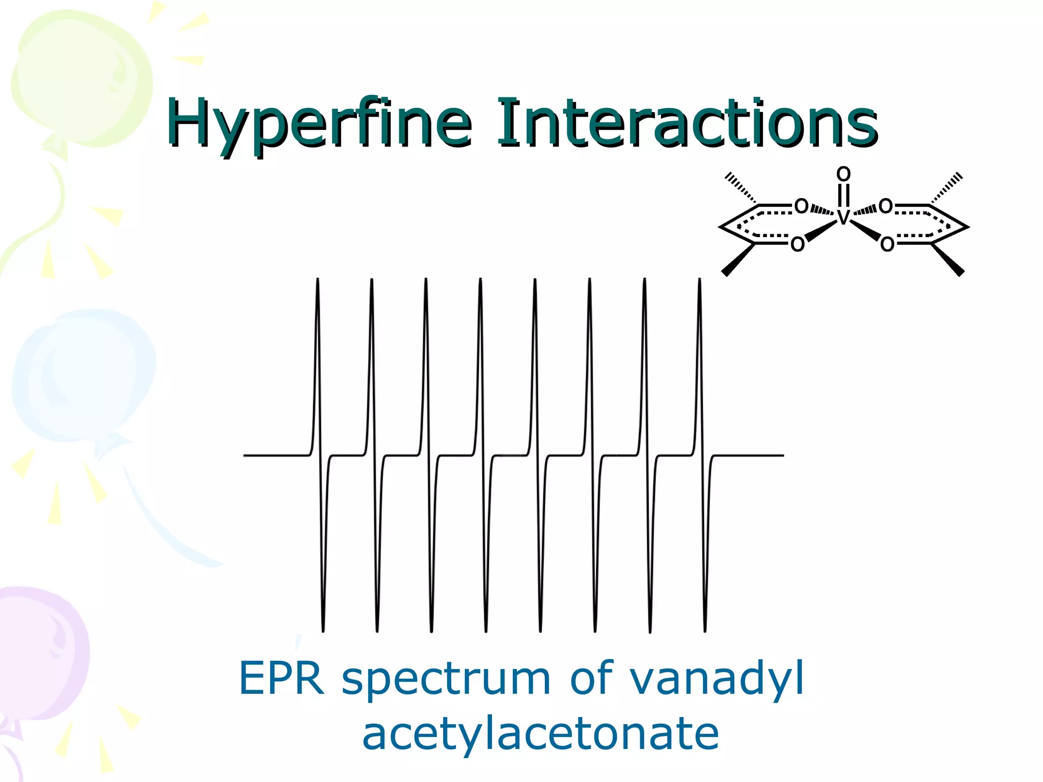 Hyperfine Interactions




  EPR spectrum of vanadyl
       acetylacetonate
 
