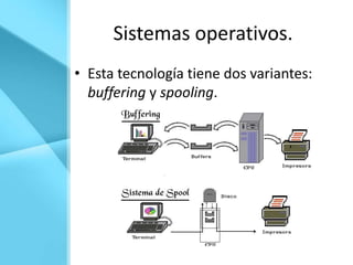 Sistemas operativos.
• Esta tecnología tiene dos variantes:
  buffering y spooling.
 