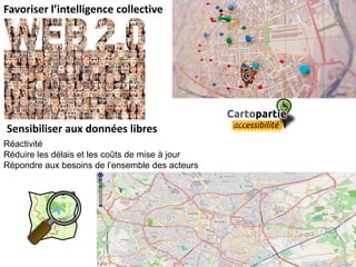 Favoriser l’intelligence collective




Sensibiliser aux données libres
Réactivité
Réduire les délais et les coûts de mise à jour
Répondre aux besoins de l’ensemble des acteurs
 