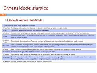 Intensidade sísmica
35


     Escala de Mercalli modificada
 