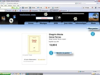 Aide Flux RSS    Mon
vosloisirs.com                                                     compte

                                  Rechercher


       Livres               Musique                    DVD          Jeux vidéo     Informatique     Photo


                                                                                                  Mon panier




                                               Expédié sous 24h

                                               13,95 €


                                                           Ajouter au panier




        vosloisirs.com: achat,…
 