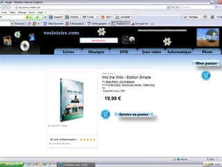 Aide Flux RSS    Mon
vosloisirs.com                                                  compte

                                  Rechercher


       Livres               Musique                  DVD         Jeux vidéo     Informatique     Photo


                                                                                               Mon panier




                                         Expédié sous 24h

                                          19,99 €


                                                    Ajouter au panier




                      9 / 10




        vosloisirs.com: achat,…
 