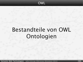 OWL




            Bestandteile von OWL
                 Ontologien



Semantic Web Technologien   Steffen Schlönvoigt, HTWG Konstanz, Wintersemester 2009/10   OWL
 