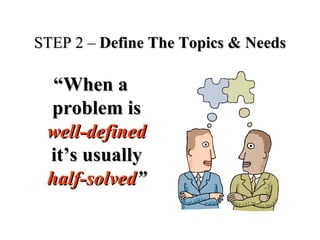 STEP 2 –STEP 2 – Define The Topics & NeedsDefine The Topics & Needs
“It’s a natural
human tendency
to attribute
success to...