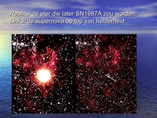 Rechts:Rechts: de ster die later SN1987A zou worden.de ster die later SN1987A zou worden.
Links:Links: de supernova op top van helderheidde supernova op top van helderheid
 