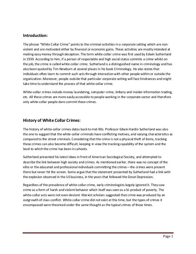 History And Prevalence Of White Collar Crime
