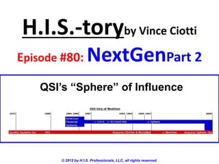 H.I.S.-toryby Vince Ciotti
Episode #80:           NextGenPart 2
    QSI’s “Sphere” of Influence




        © 2012 by H.I.S. Professionals, LLC, all rights reserved.
 