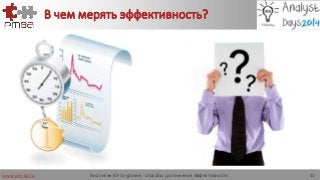 www.pm-ba.ru
В чем мерять эффективность?
Аналитик 80-го уровня: способы достижения эффективности 11
 