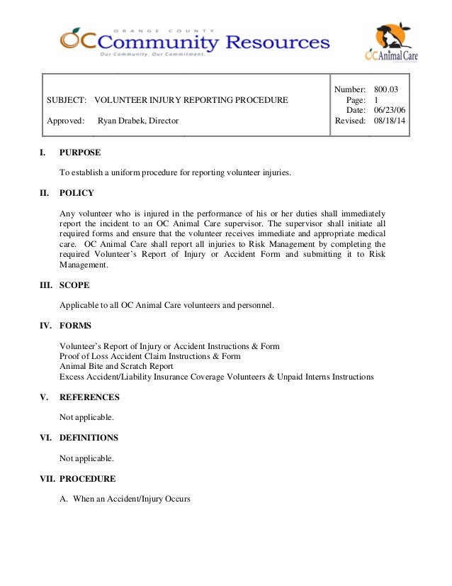 reporting procedure template 800 03 volunteer injury reporting procedure reporting procedure template 800 03 volunteer injury reporting procedure