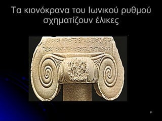 Τα κιονόκρανα του Ιωνικού ρυθμού σχηματίζουν έλικες 