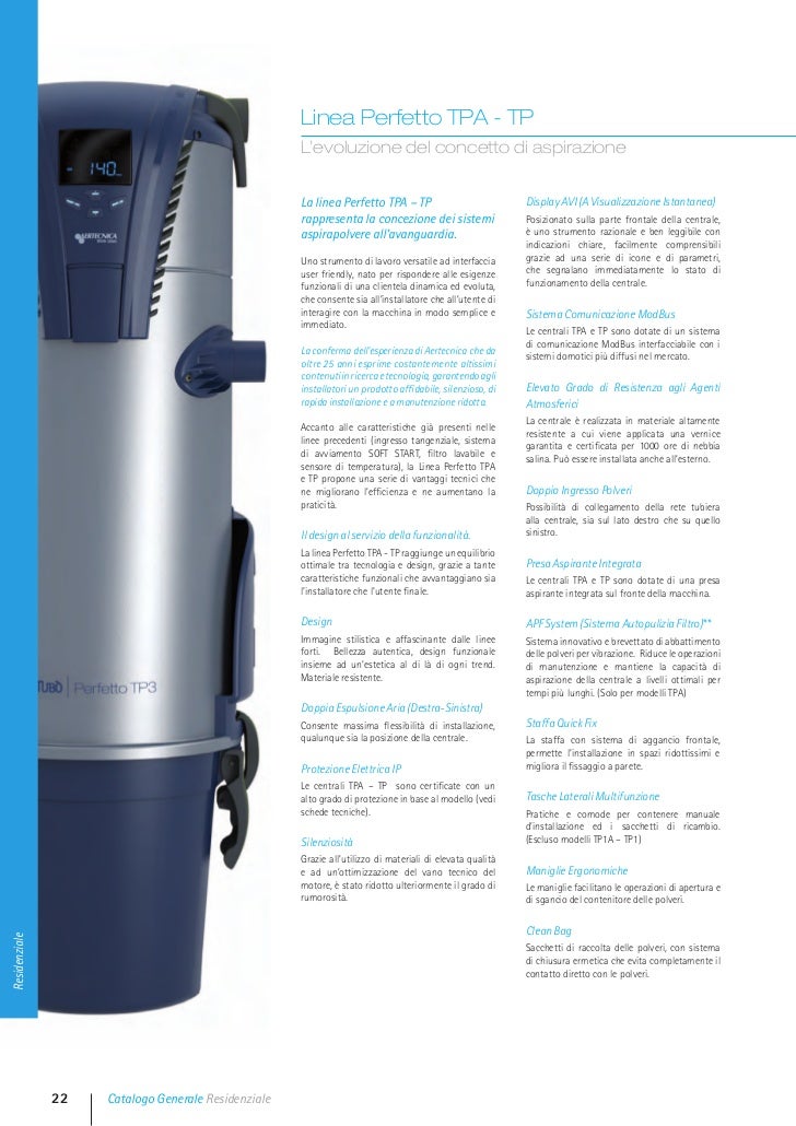 AERTECNICA serie TPA Perfetto CMTP2A Centrale aspirante con sistema apf