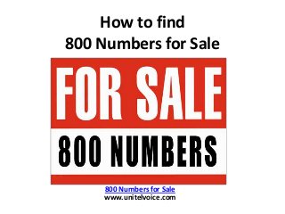 How to find
800 Numbers for Sale
800 Numbers for Sale
www.unitelvoice.com
 