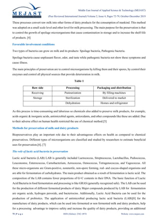 Preservation of Milk and Dairy Products by Using Biopreservatives | PDF
