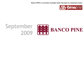 Banco PINE is a private multiple bank focused on corporate loans 
September 2009  